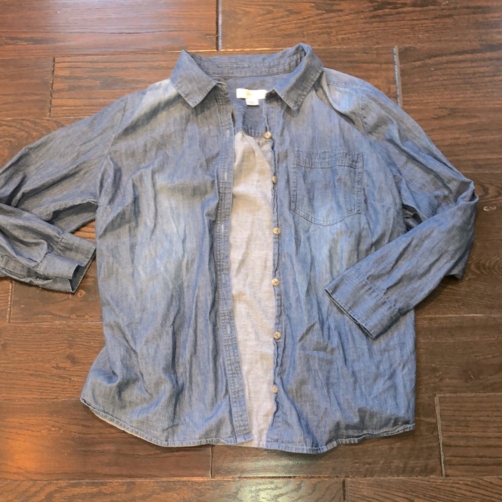 CJ banks chambray long sleeve button down shirt size 1X